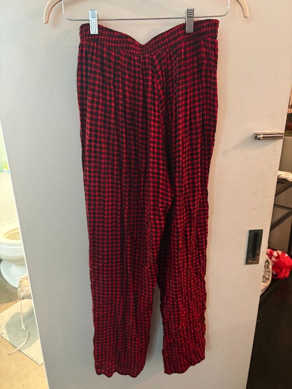 Joy Joy Red Black Gingham Check Wide Leg Pants Sz S